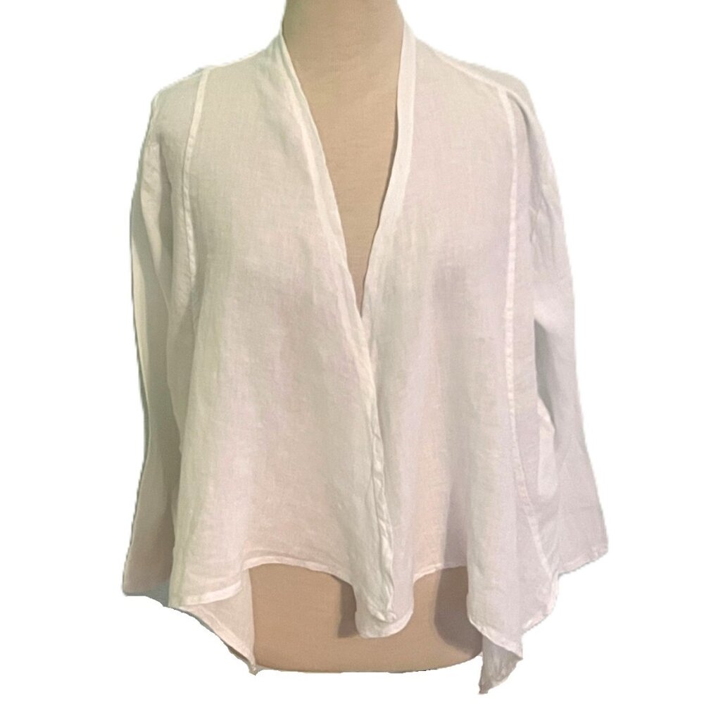 NWT Tempo Paris 100% Linen Jacket Open Front White Cardigan Long Sleeve Large - Picture 2 of 8